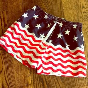 American Flag swim trunks